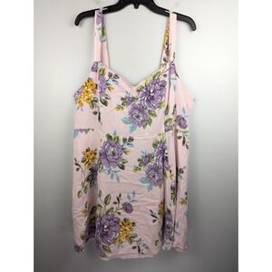 Forever 21 Women's Floral Sleeveless‎ Dress 2X Pink Adjustable Strap Short